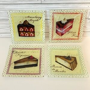 Prima Donna Glass Dessert Plates Set of 4 French Patisserie Cake 6" Square